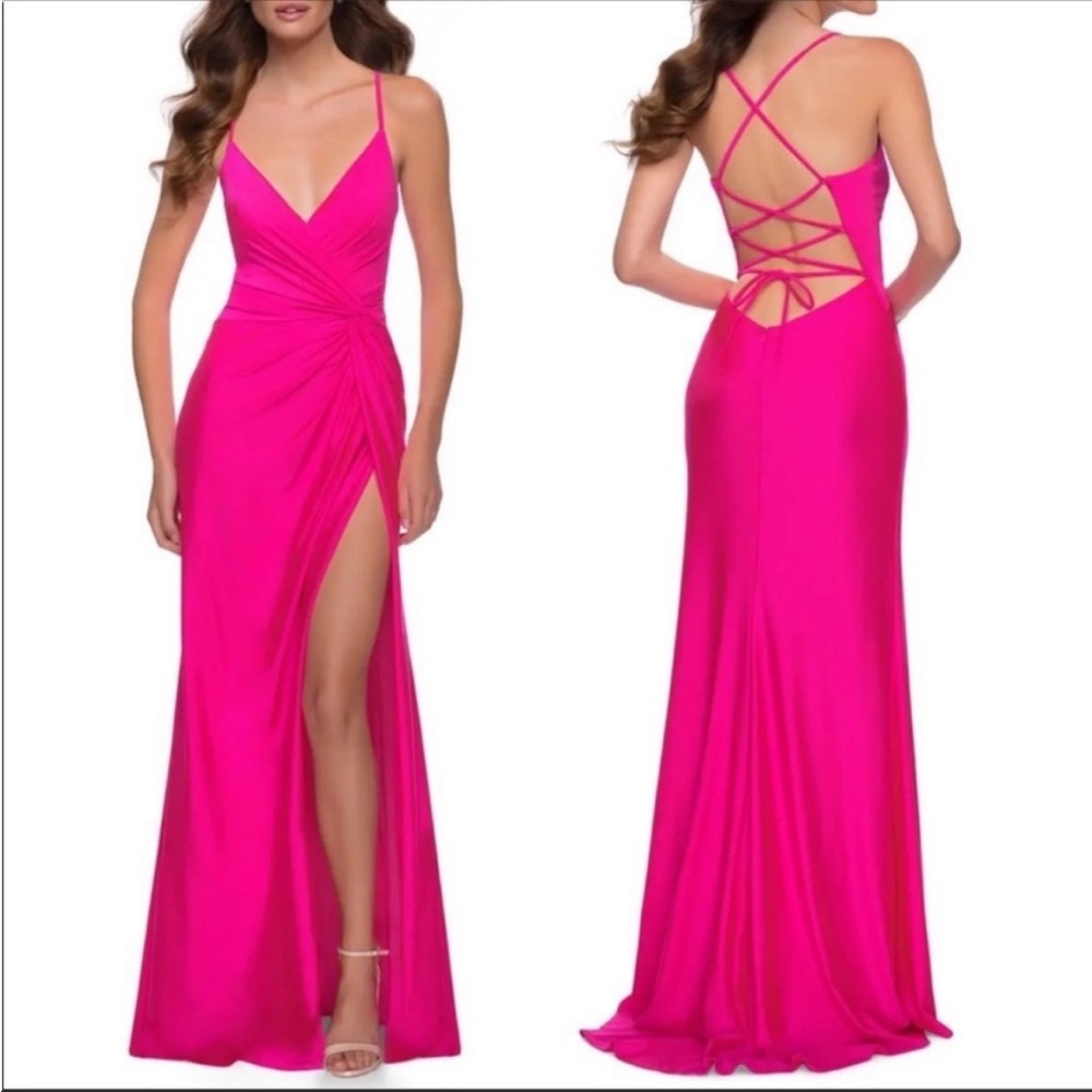 La Femme 29870 Hot Pink Strappy Back Gown Size 0